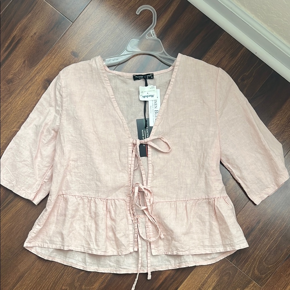 Pink Peplum Blouse with Tie Front